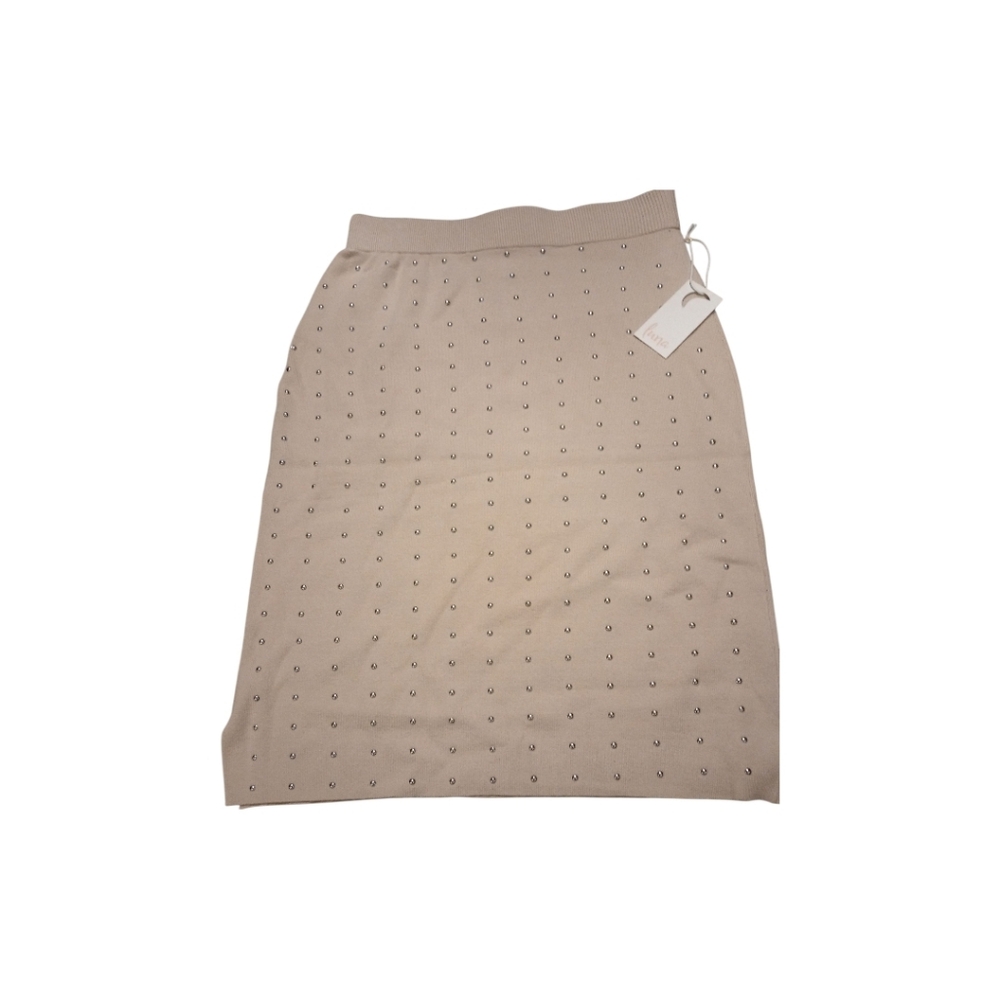 Luna Elegant Tan Sweater Women's Skirt With Silver Accents, Size PL, NWT
